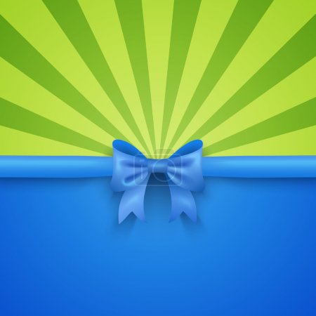 Green beam background with blue gift bow and ribbon