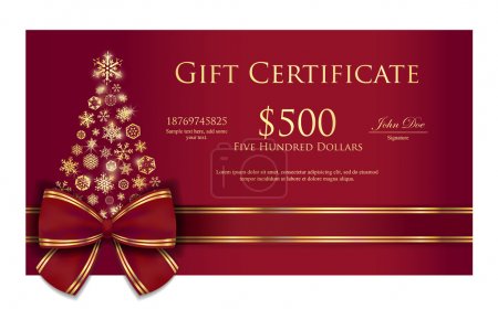 Christmas gift certificate with tree composed from golden snowflakes