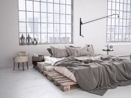 industrial bedroom. 3d rendering
