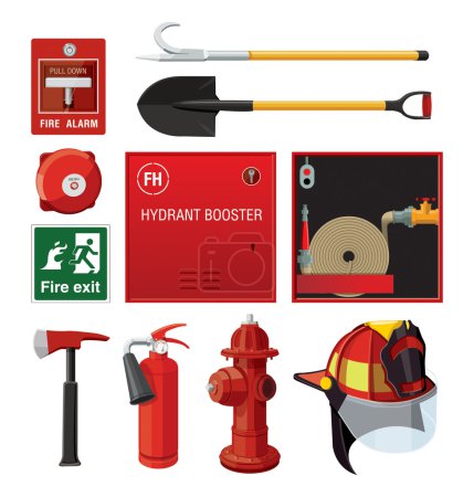 Set of firefighting equipment.