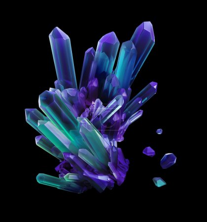 blue violet crystals, geological shapes, 3d object isolated on b