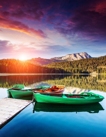 Boats on Black lake in Durmitor national park