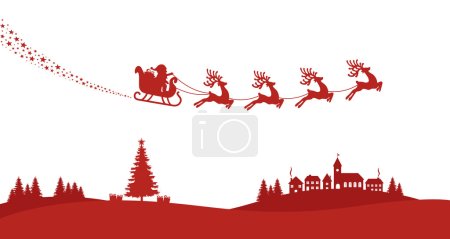 santa sleigh reindeer fly red silhouette