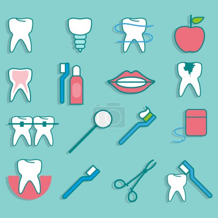 Set with objects dentistry in a flat style