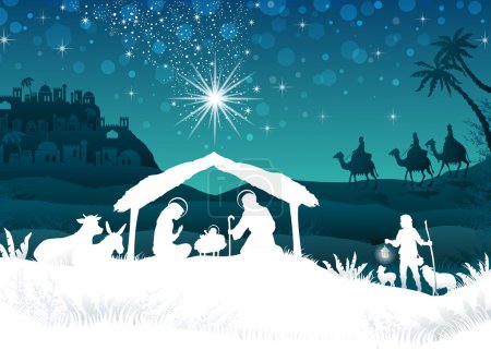 White silhouette nativity scene with magi