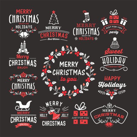 Christmas decoration collection - calligraphic and typographic design with badges, labels, icons, logos and objects elements.