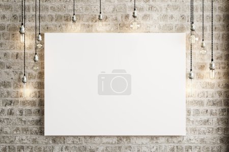 Mock up poster with ceiling lamps and a rustic brick background