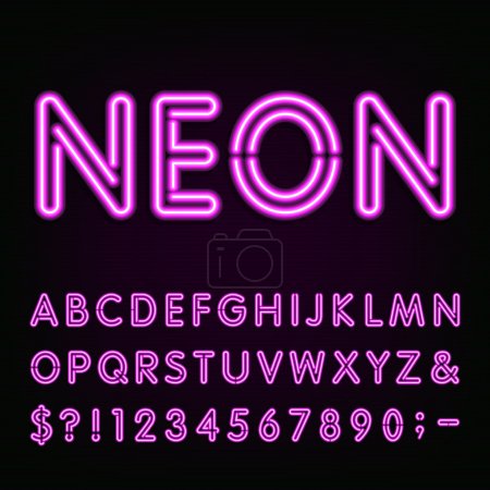 Purple Neon Light Alphabet Font.
