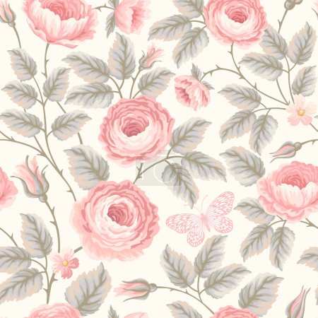seamless floral pattern with roses in pastel colors