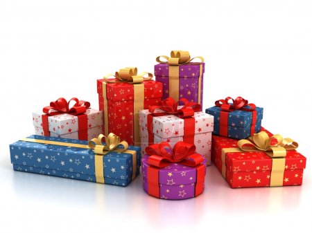 Colorful gift boxes over white background